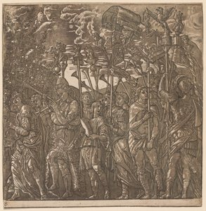 Il Trionfo di Giulio Cesare: Soldati che Portano Bandiere e Stendardi da Andrea Andreani