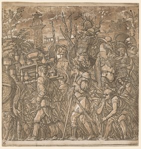 Il trionfo di Giulio Cesare: Soldati che portano vasi e trofei di guerra, 1593-99 da Andrea Andreani