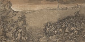 Il passaggio del Mar Rosso, Mosè sta a sinistra indicando l
