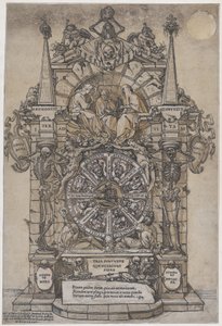 Trionfo della Morte con tre Parche in una cornice architettonica sopra una ruota della fortuna, 1588 da Andrea Andreani
