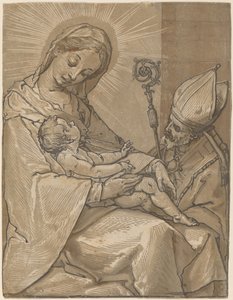 Madonna e Bambino con un Vescovo da Andrea Andreani after Alessandro Casolani