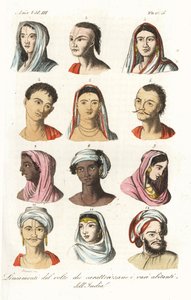 Ritratti di diverse caste indiane: Brahmini 1.2, Kshatriya o Khatri, casta mercantile punjabi 3.4, Vaisya 5.6, Sudra 7.8, Indù dell