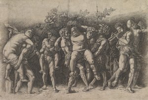 Baccanale con Sileno, una composizione a fregio con dieci figure attorno a Sileno che... da Andrea Mantegna