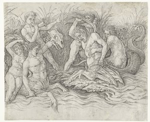 Combattimento tra tritoni con nereidi sulle loro spalle (serie: Combattimento di dei marini) da Andrea Mantegna