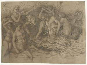 Combattimento tra tritoni con nereidi sulle loro spalle da Andrea Mantegna