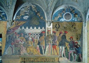 Marchese Ludovico Gonzaga III, sua moglie Barbara di Brandeburgo, i loro figli, cortigiani e il loro cane Rubino, dalla Camera degli Sposi o Camera Picta, 1465-74 da Andrea Mantegna