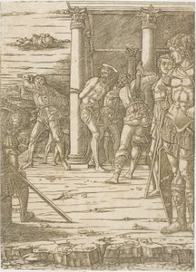 La flagellazione di Cristo, con sfondo paesaggistico da Andrea Mantegna