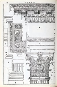 Dettagli decorativi dal Tempio di Traiano, illustrazione da una copia facsimile di 