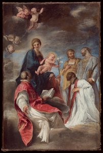La Madonna col Bambino e i Santi Ignazio di Loyola, Francesco Saverio, Cosma e Damiano da Andrea Sacchi