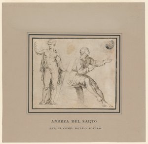 Schizzi di una figura nuda in posa classica e una figura seduta da Andrea del Sarto