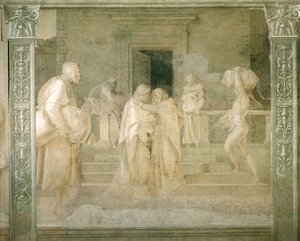 Visita della Vergine a Elisabetta, dettaglio da Storie della Vergine di Andrea del Sarto, affresco in monocromo, Chiostro dello Scalzo, Firenze da Andrea del Sarto