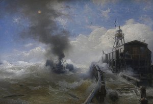Un rimorchiatore lascia il porto di Ostenda con l