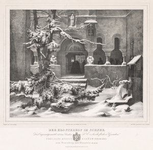 Cimitero con neve, c. 1835
