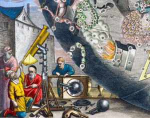 Astronomi che osservano attraverso un telescopio da Andreas Cellarius