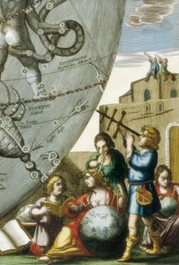 Scienziati (astrologi e astronomi) che studiano globi e la carta del cielo, dettaglio dall
