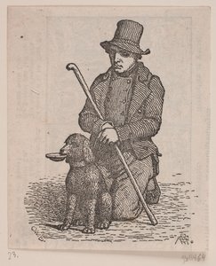 Mendicante inginocchiato con barboncino