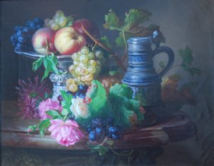 Tedesco: Fiori e frutta con brocca