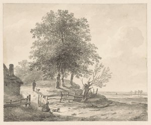 Paesaggio con una casetta su una collina da Andreas Schelfhout