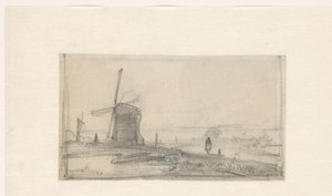 Schizzo di un paesaggio con un mulino a sinistra da Andreas Schelfhout