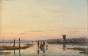 Mulino a vento accanto a un fiume ghiacciato da Andreas Schelfhout