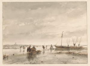 Paesaggio invernale con lago ghiacciato da Andreas Schelfhout
