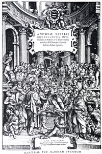 Pagina del titolo della seconda edizione del De Humani Corporis Fabrica, Tavola 3, 1555