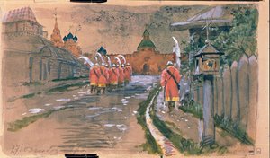 Pattuglia di strelets alla porta Ilyinsky nella vecchia Mosca da Andrei Petrovich Ryabushkin