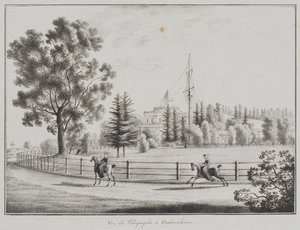 Vista del padiglione per lo slittino e del telegrafo a Oranienbaum, 1821-1822 da Andrei Yefimovich Martynov