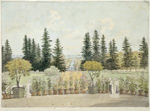 Veduta dalla terrazza del palazzo Oranienbaum a Lomonossov, agglomerato di San Pietroburgo da Andrei Yefimovich Martynov