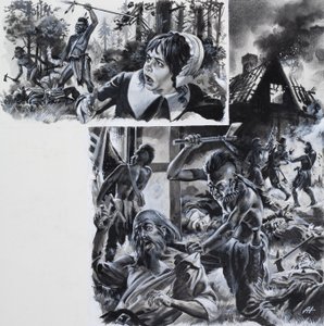 Attacchi indiani a coloni immigrati (gouache su carta) da Andrew Howat