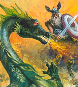 Scena da Beowulf (guazzo su carta) da Andrew Howat