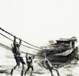 La battaglia del ponte di Luding (gouache su carta) da Andrew Howat