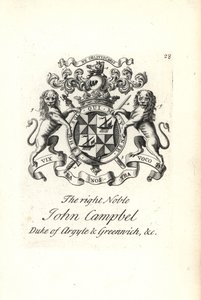 Stemma e cresta del nobile John Campbell, 2° Duca di Argyll e Greenwich