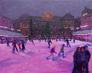 Pattinaggio natalizio, Somerset House con luci rosa, 2014