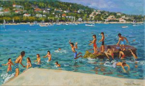 Tuffarsi dalle rocce; Cinque Terre, Positano, Italia, 2000 da Andrew Macara