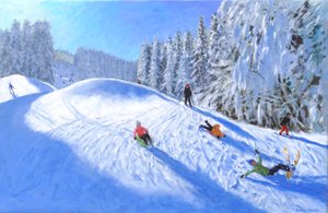 Sciare a Morzine, Francia, 2023 (olio su tela) da Andrew Macara