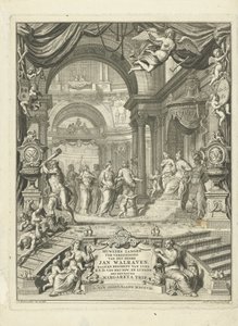 Pagina del titolo per: Huwlykszangen ter vereeniging van den heere Jan Walraven, raadt (...) van zyne keurvorstelyke doorluchtigheit van Brunswyk en Lunenburg. Met mevrouwe Margareta Trip. Amsterdam, 108 da Andries van Buysen (Sr.)