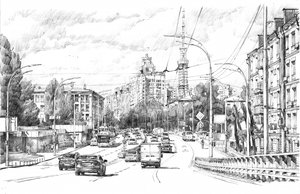 Schizzo di una strada urbana affollata da Andrii Kutsachenko