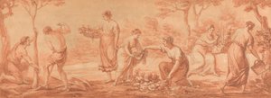 Un fregio: uomini che piantano alberi, donne che raccolgono fiori e annaffiano fiori da Angelica Kauffmann