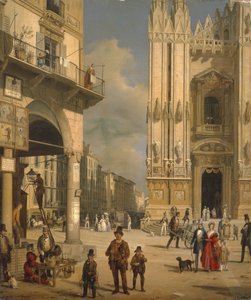 Piazza del Duomo, Milano, 1840 da Angelo Inganni