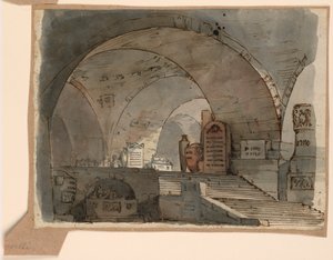 Scenografia, spazio sotterraneo a volta con tombe da Angelo Toselli