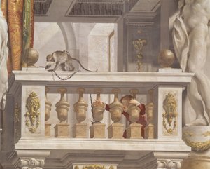 Sala di ricevimento del Granduca, dettaglio del soffitto che raffigura una scimmia e un ragazzo su una balaustra, 1638-44