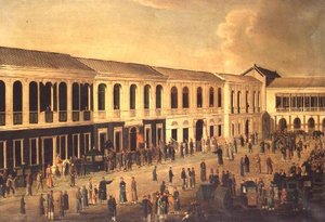 Veduta degli Hongs sul lungomare di Canton, c.1825