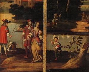 Schermo a quattro pieghe a doppia faccia da Anglo Flemish School