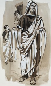 Catone il guastafeste" (guazzo su carta) da Angus McBride