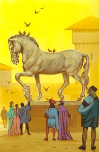 Statua di cavallo in argilla costruita da Leonardo Da Vinci (gouache su carta)