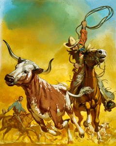 Cowboy che prende al lazo il bestiame (gouache su carta) da Angus McBride