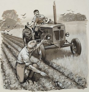 Contadino alla scoperta di una reliquia antica (gouache su carta) da Angus McBride