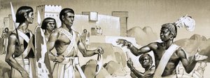 Hyksos, il faraone Kamose istruisce i guerrieri neri appositamente addestrati sulle tattiche di battaglia da Angus McBride
