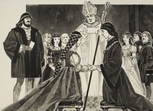 Matrimonio di Lucrezia Borgia (1480-1519) con il duca Alfonso (gouache su carta) da Angus McBride